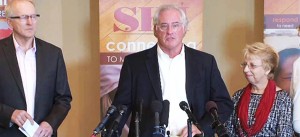 Palmer Holt, President of InChrist Communications (center), opens the first press conference of SIM missionary and Ebola survivor, Nancy Writebol.” 